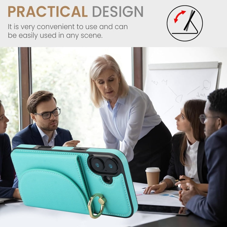 For iPhone 16 Plus YM007 Ring Holder Card Bag Skin Feel Phone Case(Green) - free shipping - PMC TechLife - Order now!