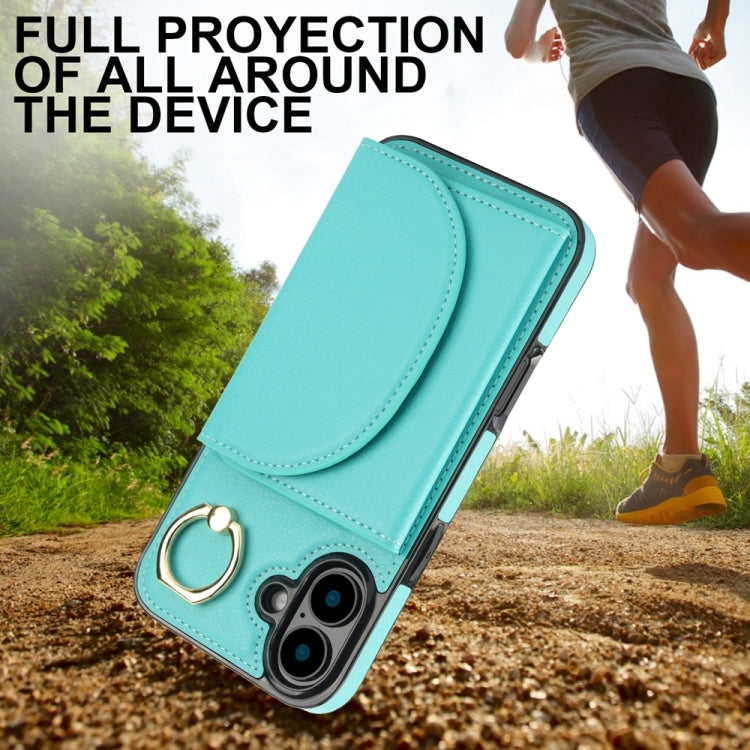 For iPhone 16 Plus YM007 Ring Holder Card Bag Skin Feel Phone Case(Green) - free shipping - PMC TechLife - Order now!
