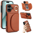 For iPhone 16 YM007 Ring Holder Card Bag Skin Feel Phone Case(Brown) - iPhone 16 Cases by PMC TechLife | Online Shopping South Africa | PMC TechLife | Buy Now Pay Later Mobicred