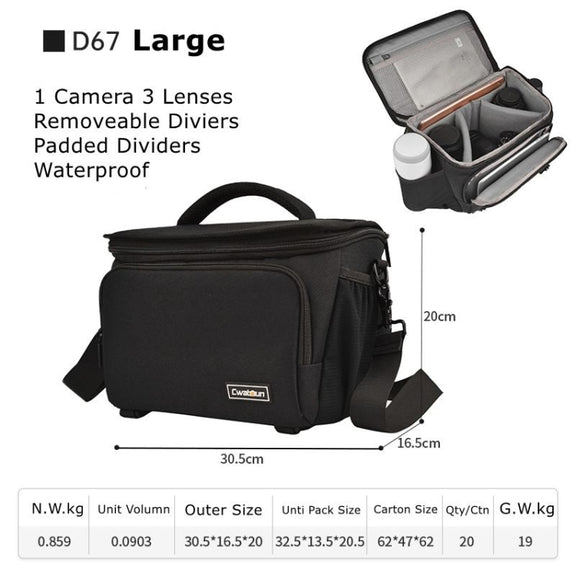 Cwatcun D67 Crossbody Camera Bag Photography Lens Shoulder Bag, Size:30.5 x 16.5 x 20cm L(Black)
