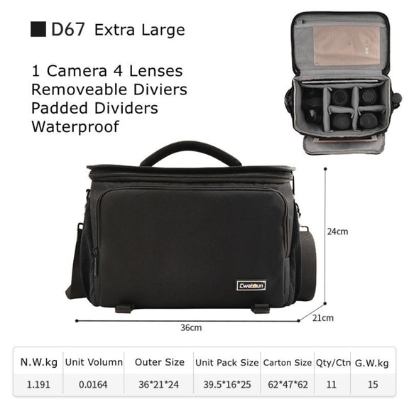 Cwatcun D67 Crossbody Camera Bag Photography Lens Shoulder Bag, Size:36 x 21 x 24cm XL(Black)