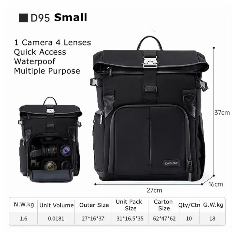 Cwatcun D95 Large Capacity Photography Backpack Shoulders Laptop Camera Bag, Size:27 x 37 x 16cm(Dark Black) - free shipping - PMC TechLife - Order now!