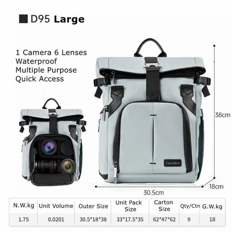 Cwatcun D95 Large Capacity Photography Backpack Shoulders Laptop Camera Bag, Size:30.5 x 18 x 38cm(Silver Grey) - free shipping - PMC TechLife - Order now!