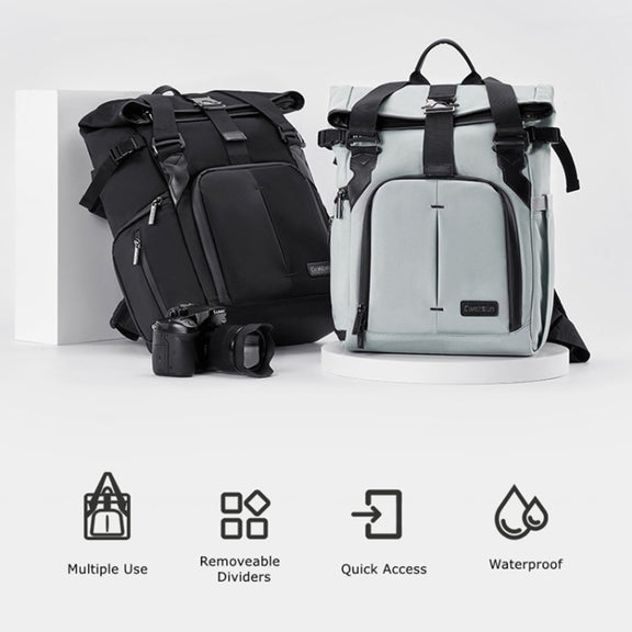 Cwatcun D95 Large Capacity Photography Backpack Shoulders Laptop Camera Bag, Size:27 x 37 x 16cm(Dark Black)