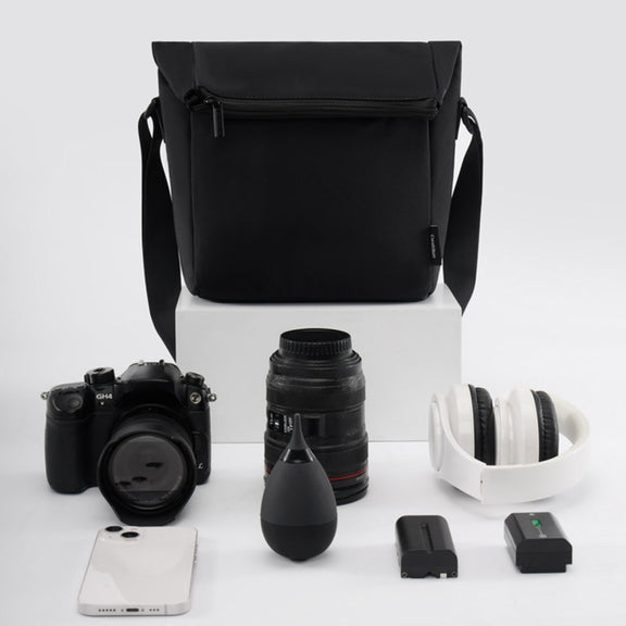 Cwatcun D103 Crossbody Camera Bag Photography Lens Shoulder Bag, Size:22.5 x 19.5 x 8cm(Black)