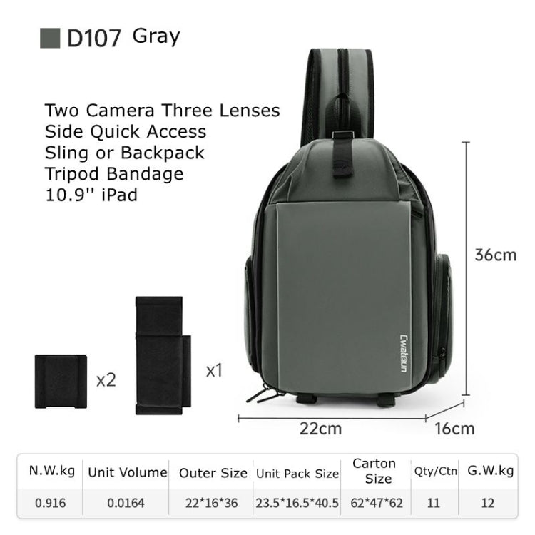 Cwatcun D107 Large Capacity Photography Backpack Shoulders Laptop Camera Bag, Size:22 x 36 x 16cm(Grey)