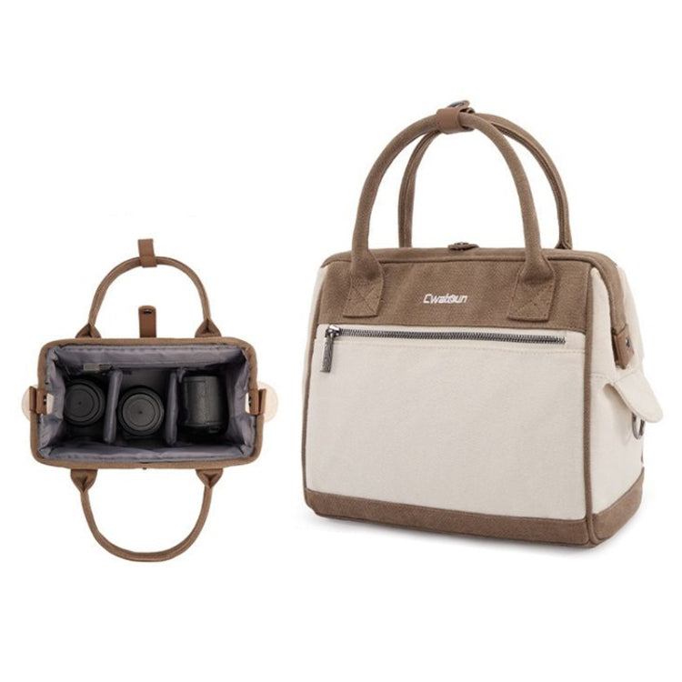 Cwatcun D112 Contrast Canvas Camera Bag One-shoulder Cross-body Tote Bag, Size:24.5 x 30 x 15.5cm(Brown) - free shipping - PMC TechLife - Order now!