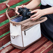Cwatcun D112 Contrast Canvas Camera Bag One-shoulder Cross-body Tote Bag, Size:24.5 x 30 x 15.5cm(Brown)