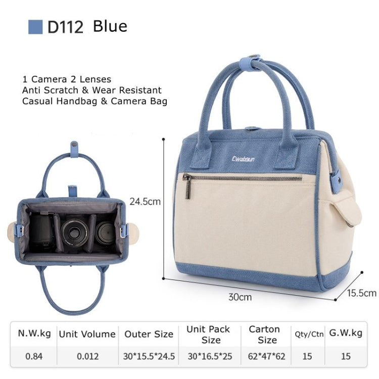 Cwatcun D112 Contrast Canvas Camera Bag One-shoulder Cross-body Tote Bag, Size:24.5 x 30 x 15.5cm(Blue)