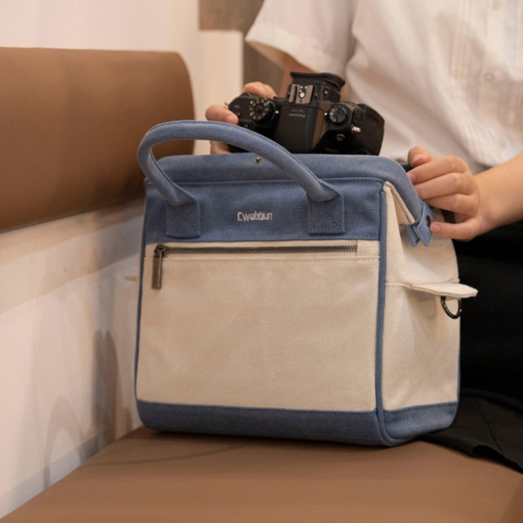 Cwatcun D112 Contrast Canvas Camera Bag One-shoulder Cross-body Tote Bag, Size:24.5 x 30 x 15.5cm(Blue) - free shipping - PMC TechLife - Order now!