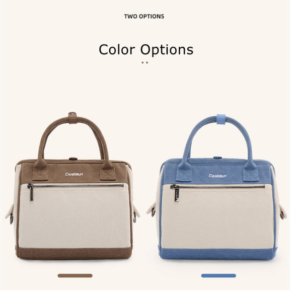 Cwatcun D112 Contrast Canvas Camera Bag One-shoulder Cross-body Tote Bag, Size:24.5 x 30 x 15.5cm(Blue)