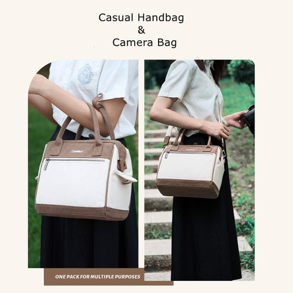 Cwatcun D112 Contrast Canvas Camera Bag One-shoulder Cross-body Tote Bag, Size:24.5 x 30 x 15.5cm(Blue)
