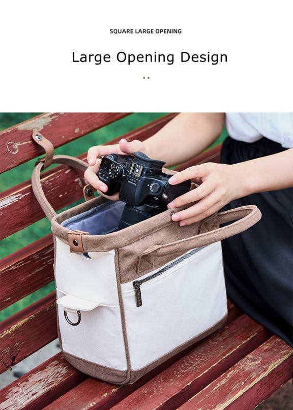 Cwatcun D112 Contrast Canvas Camera Bag One-shoulder Cross-body Tote Bag, Size:24.5 x 30 x 15.5cm(Brown)