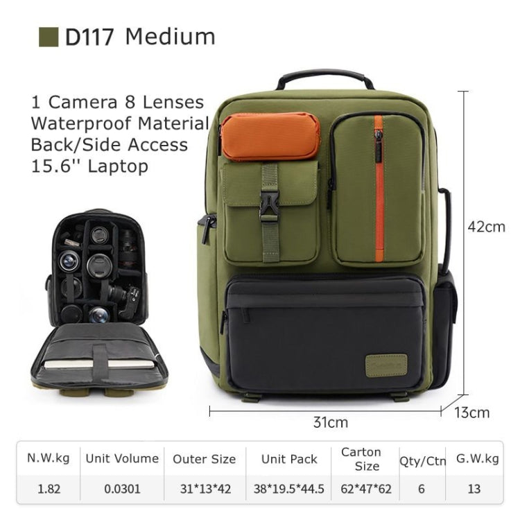 Cwatcun D117 Large Capacity Photography Backpack Shoulders Laptop Camera Bag, Size:42 x 31 x 13cm(Army Green) - free shipping - PMC TechLife - Order now!