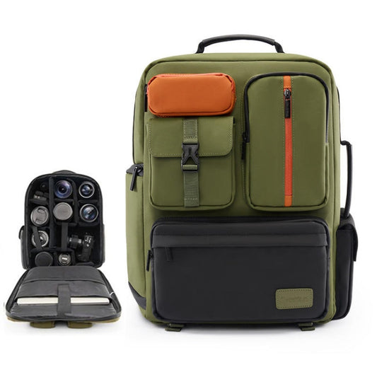 Cwatcun D117 Large Capacity Photography Backpack Shoulders Laptop Camera Bag, Size:43.3 x 33 x 13cm(Army Green) - free shipping - PMC Jewellery - Order now!