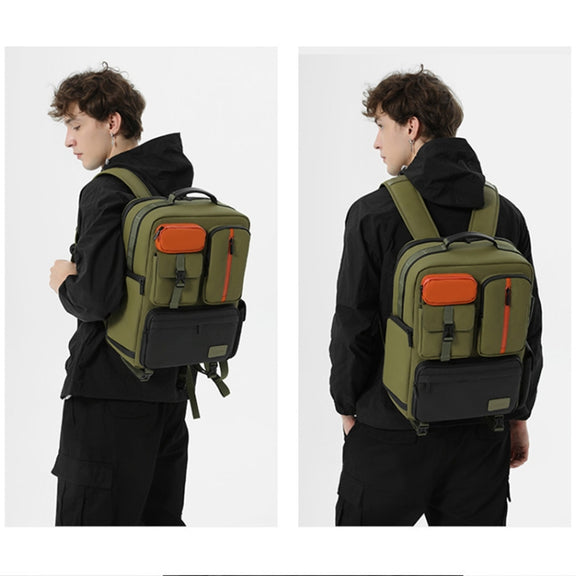 Cwatcun D117 Large Capacity Photography Backpack Shoulders Laptop Camera Bag, Size:43.3 x 33 x 13cm(Army Green)