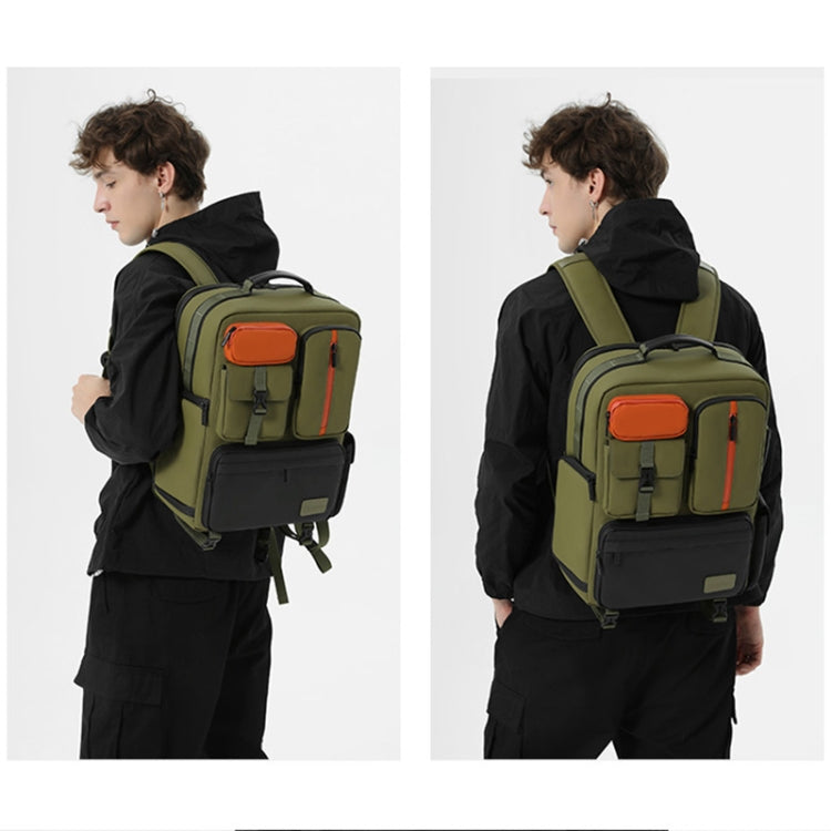 Cwatcun D117 Large Capacity Photography Backpack Shoulders Laptop Camera Bag, Size:43.3 x 33 x 13cm(Army Green)
