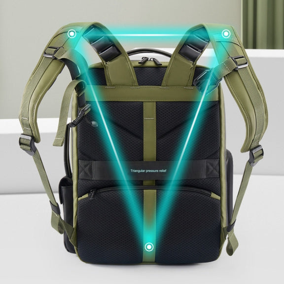 Cwatcun D117 Large Capacity Photography Backpack Shoulders Laptop Camera Bag, Size:43.3 x 33 x 13cm(Army Green)