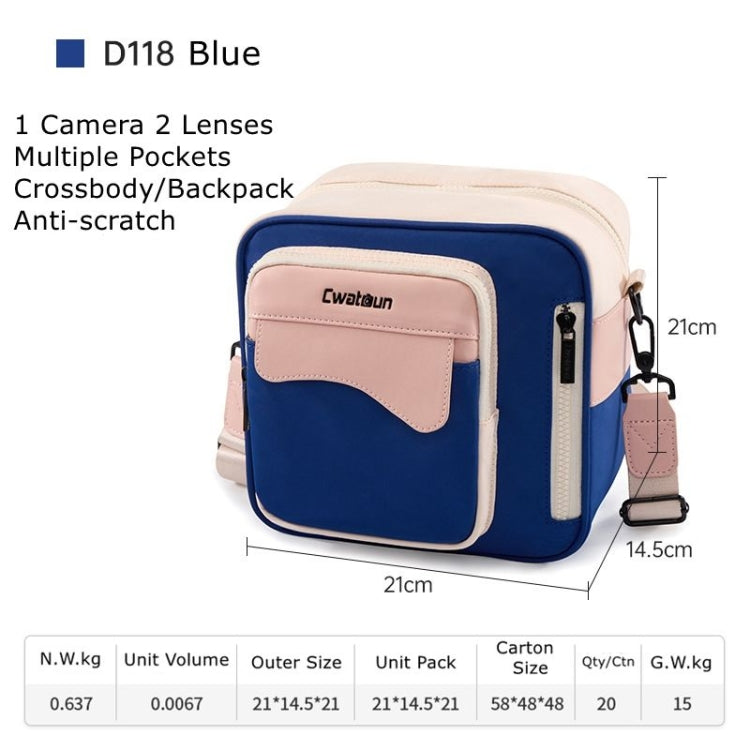 Cwatcun D118 Contrast Two Ways Backpack Cross-body Canera Bag, Size:21 x 21 x 14.5cm(Blue) - free shipping - PMC TechLife - Order now!