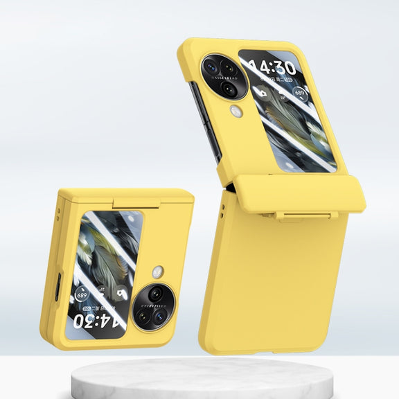For OPPO Find N3 Flip PC Skin Feel Integrated Foldable Mid Shaft Phone Case(Yellow)