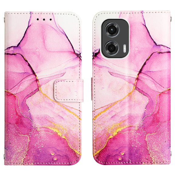 For Motorola Moto G Stylus 5G 2024 PT003 Marble Pattern Flip Leather Phone Case(Pink Purple Gold)