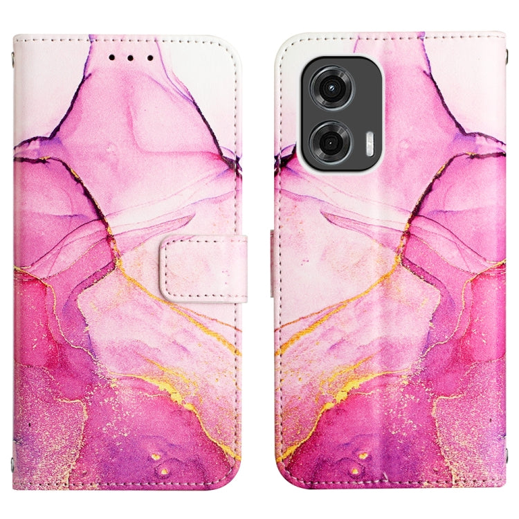 For Motorola Moto G Stylus 5G 2024 PT003 Marble Pattern Flip Leather Phone Case(Pink Purple Gold)