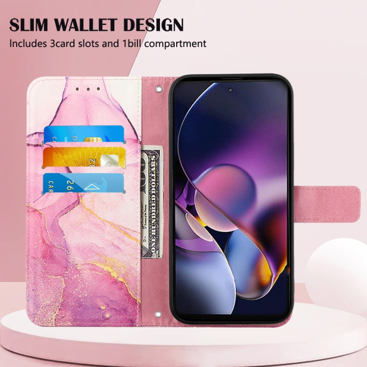 For Motorola Moto G Stylus 5G 2024 PT003 Marble Pattern Flip Leather Phone Case(Pink Purple Gold)
