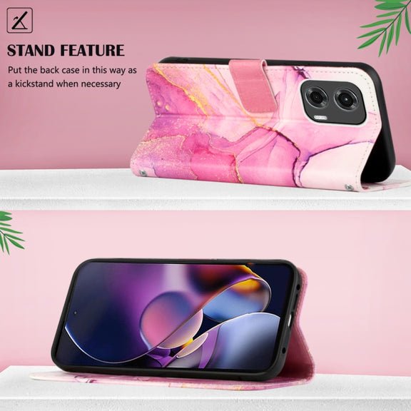 For Motorola Moto G Stylus 5G 2024 PT003 Marble Pattern Flip Leather Phone Case(Pink Purple Gold)