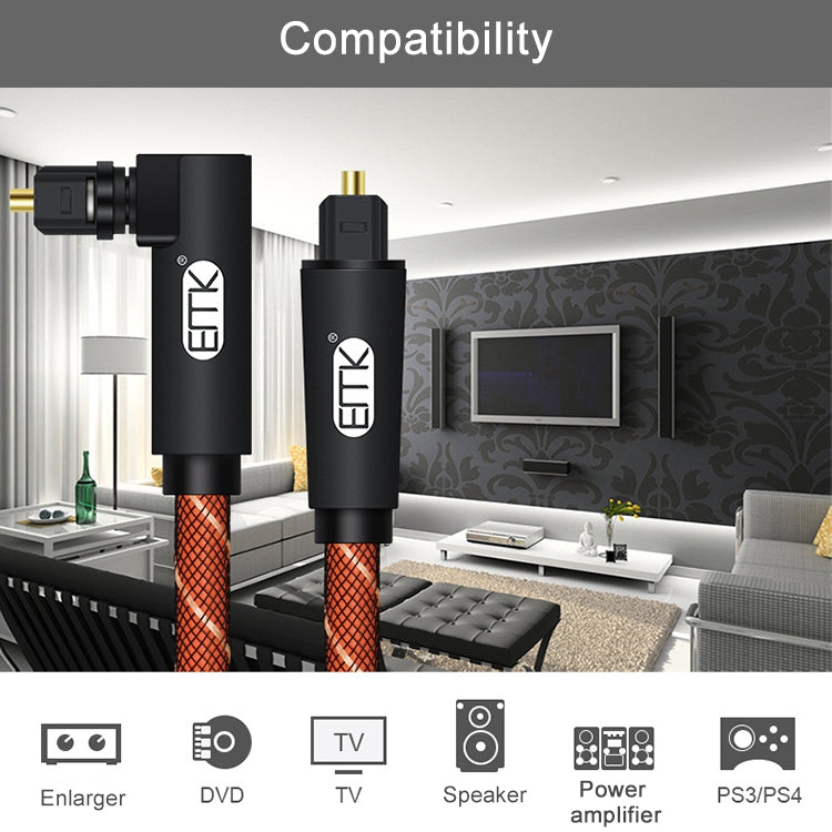 EMK 90 Degree Swivel Adjustable Right Angled 360 Degrees Rotatable Plug Nylon Woven Mesh Optical Audio Cable, Cable Length:1.5m(Orange) - free shipping - PMC Jewellery - Order now!