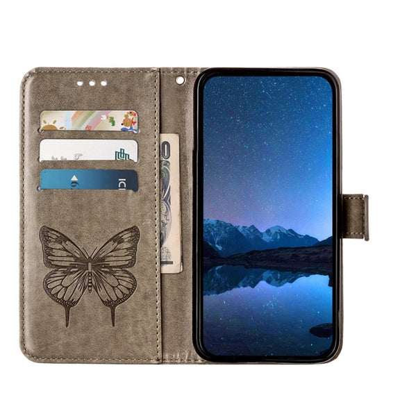 For Xiaomi Redmi K70 / K70 Pro Embossed Butterfly Leather Phone Case(Grey)