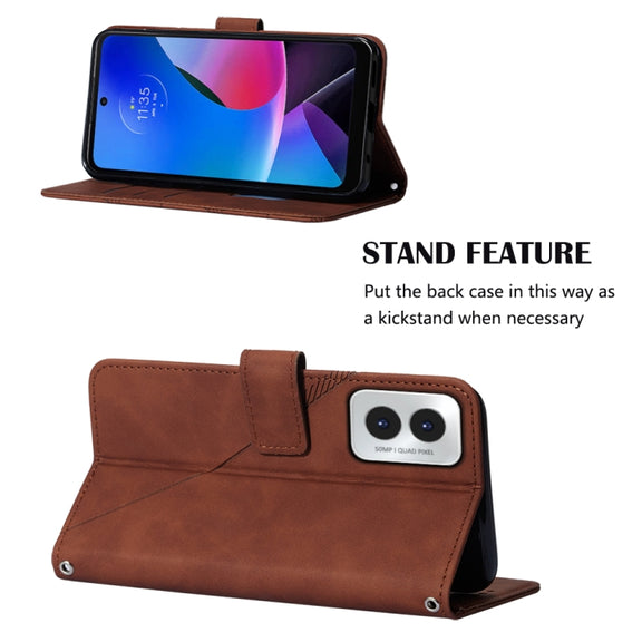 For Motorola Moto G Play 4G 2024 Crossbody 3D Embossed Flip Leather Phone Case(Brown)