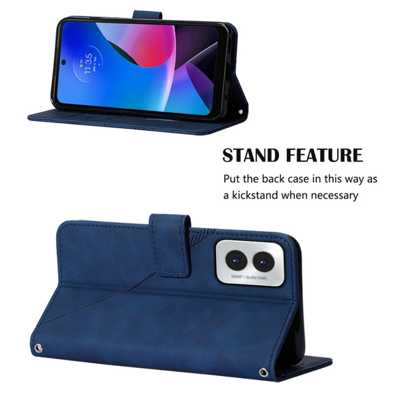 For Motorola Moto G Play 4G 2024 Crossbody 3D Embossed Flip Leather Phone Case(Blue)
