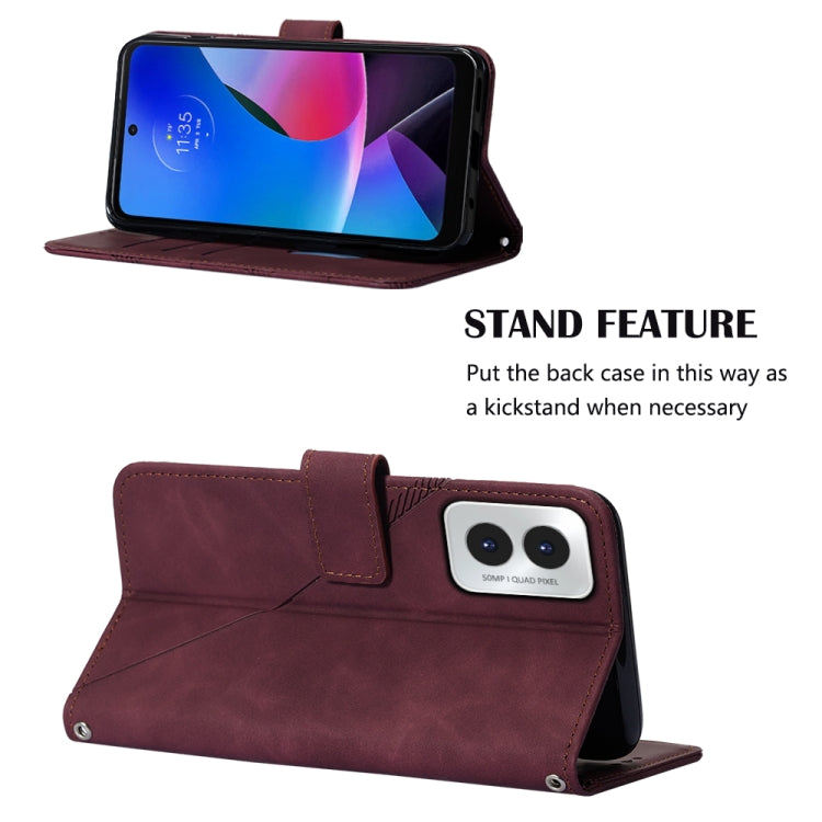 For Motorola Moto G Play 4G 2024 Crossbody 3D Embossed Flip Leather Phone Case(Wine Red)