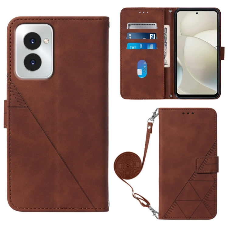For Motorola Moto G Power 5G 2024 Crossbody 3D Embossed Flip Leather Phone Case(Brown) - Motorola Cases by PMC Jewellery | Online Shopping South Africa | PMC Jewellery | Buy Now Pay Later Mobicred