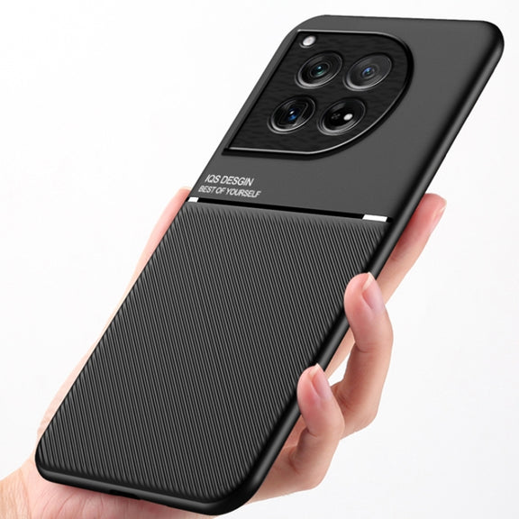 For OnePlus 12 Classic Tilt Strip Grain Magnetic Shockproof PC + TPU Phone Case(Black)