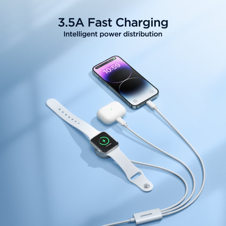 JOYROOM S-IW007 3 in 1 USB to Dual 8 Pin + Magnetic Watch Wireless Charging Data Cable, Length: 1.2m(White)