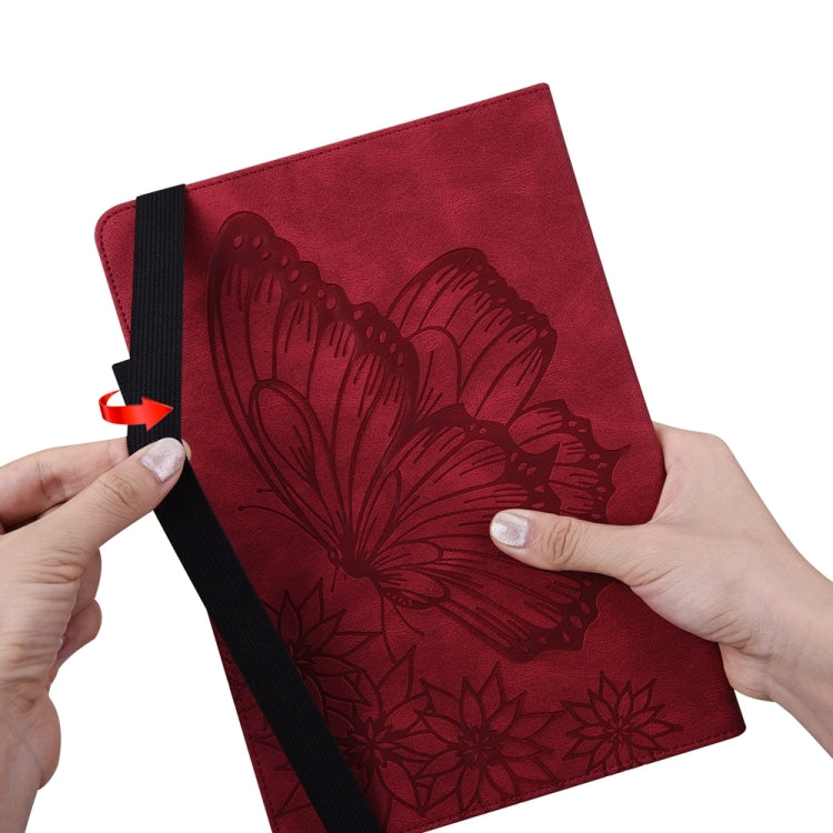 For iPad Pro 11 2024 Big Butterfly Embossed Leather Tablet Case(Red)