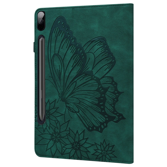 For Samsung Galaxy Tab S9 FE+ / S9+ / S8+ Big Butterfly Embossed Leather Tablet Case(Green)