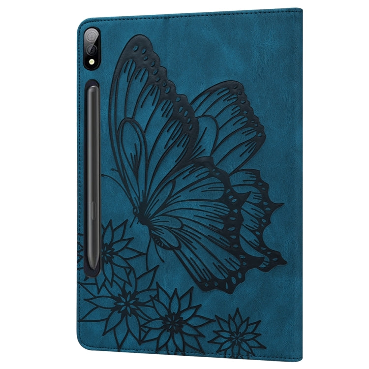 For Samsung Galaxy Tab S9 Ultra / S8 Ultra Big Butterfly Embossed Leather Tablet Case(Blue)