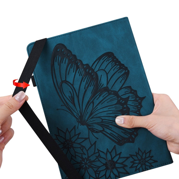 For Samsung Galaxy Tab S9 Ultra / S8 Ultra Big Butterfly Embossed Leather Tablet Case(Blue)