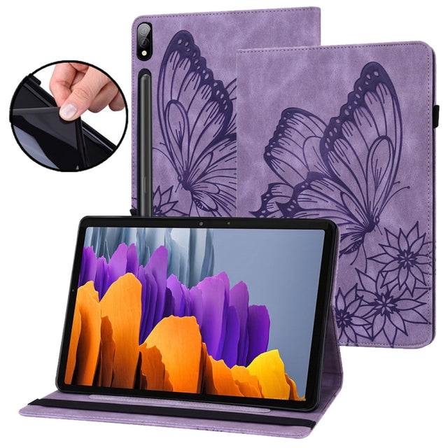 For Samsung Galaxy Tab S9 Ultra / S8 Ultra Big Butterfly Embossed Leather Tablet Case(Purple)