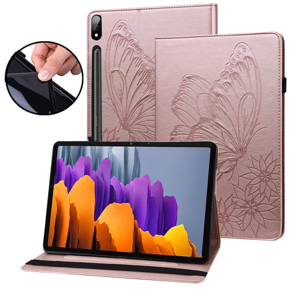 For Samsung Galaxy Tab S9 Ultra / S8 Ultra Big Butterfly Embossed Leather Tablet Case(Rose Gold)