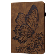 For Samsung Galaxy Tab S9 Ultra / S8 Ultra Big Butterfly Embossed Leather Tablet Case(Brown)