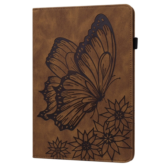 For Samsung Galaxy Tab S9 Ultra / S8 Ultra Big Butterfly Embossed Leather Tablet Case(Brown)