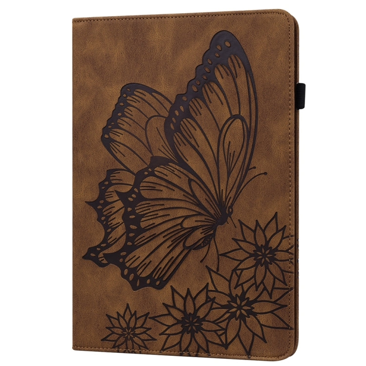For Samsung Galaxy Tab S9 Ultra / S8 Ultra Big Butterfly Embossed Leather Tablet Case(Brown)