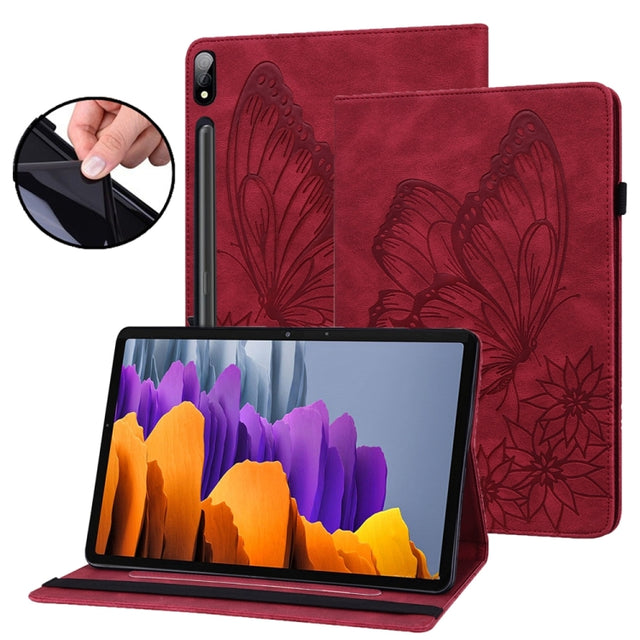 For Samsung Galaxy Tab S9 Ultra / S8 Ultra Big Butterfly Embossed Leather Tablet Case(Red)