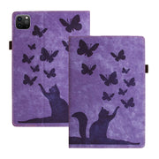 For iPad Air 13 2024 / Air 13 2025 Butterfly Cat Embossing Leather Tablet Case(Purple)
