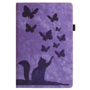 For iPad Air 13 2024 / Air 13 2025 Butterfly Cat Embossing Leather Tablet Case(Purple)