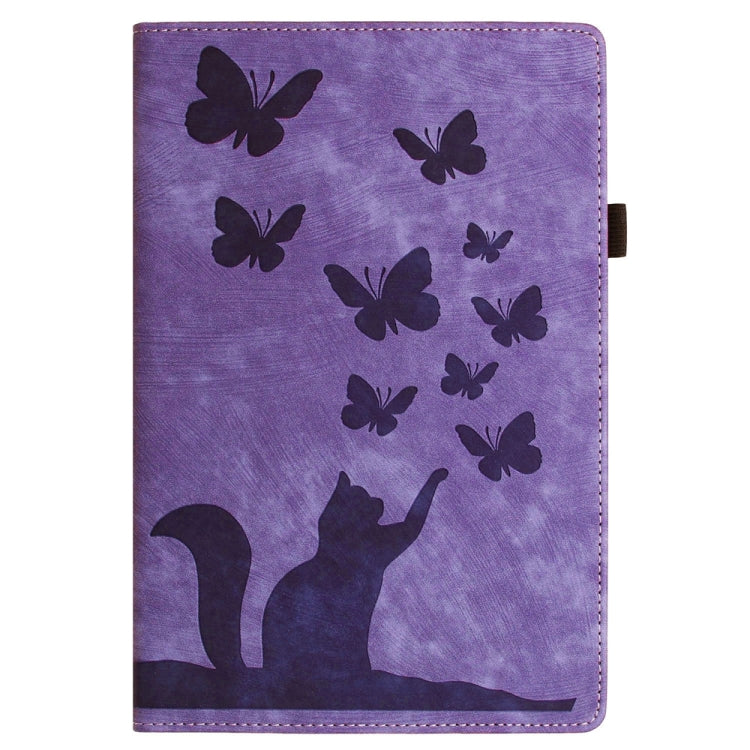For iPad Air 13 2024 / Air 13 2025 Butterfly Cat Embossing Leather Tablet Case(Purple)