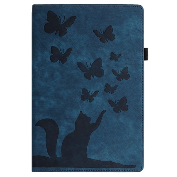 For iPad Air 13 2024 / Air 13 2025 Butterfly Cat Embossing Leather Tablet Case(Dark Blue)